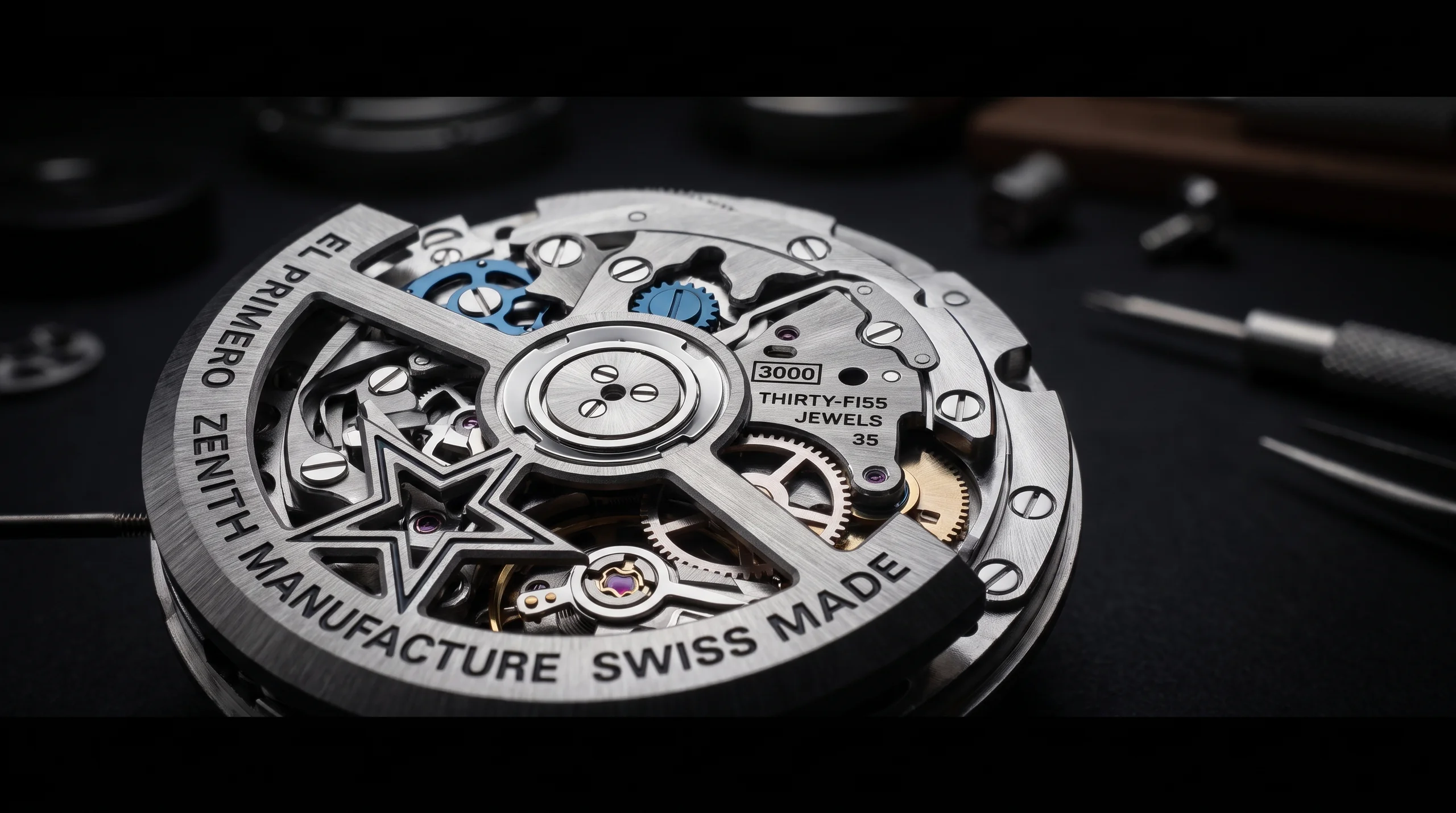 In-house Zenith El Primero manufacture movement with decorated finishing