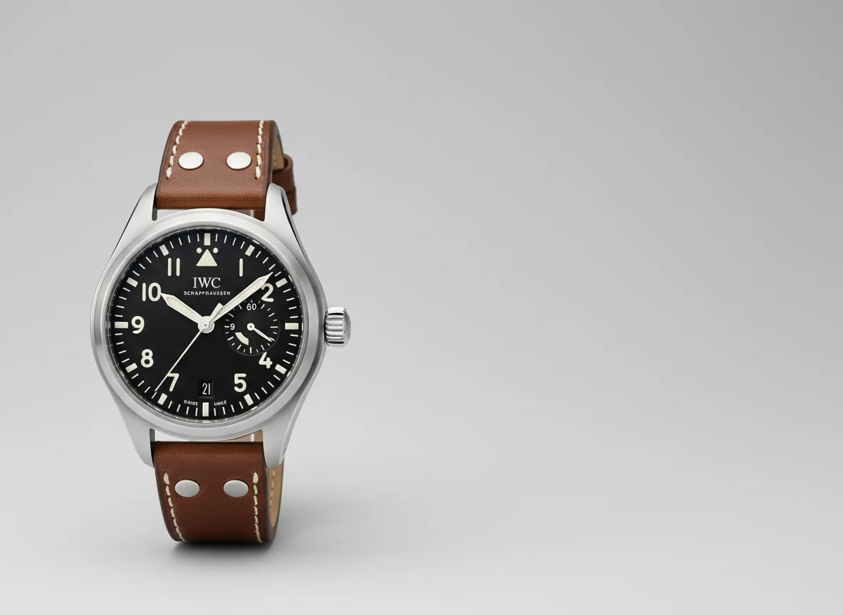 IWC Big Pilot's Watch reference IW329301 in 43mm steel with oversized conical crown and signature riveted leather strap