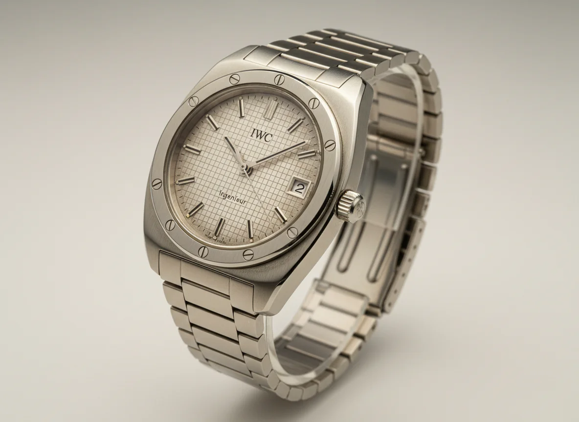 Vintage 1976 IWC Ingenieur SL Reference 1832 Jumbo Genta-designed steel sport watch with cushion case and graph paper dial