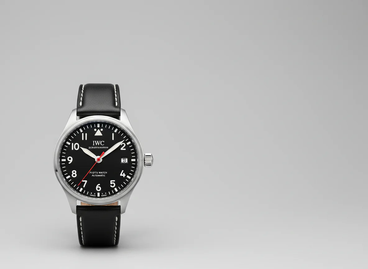 Modern IWC Pilot's Watch Mark XX IW328201 in 40mm steel with traditional crown for direct contrast against the crownless Venturer Vertical Drive