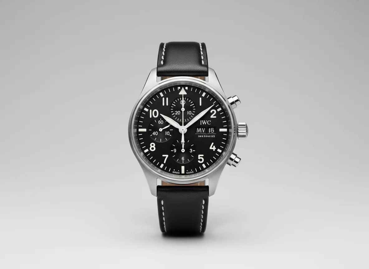 IWC Pilot's Watch Chronograph reference IW388103 in 41mm steel with bicompax subdial layout and double day-date window
