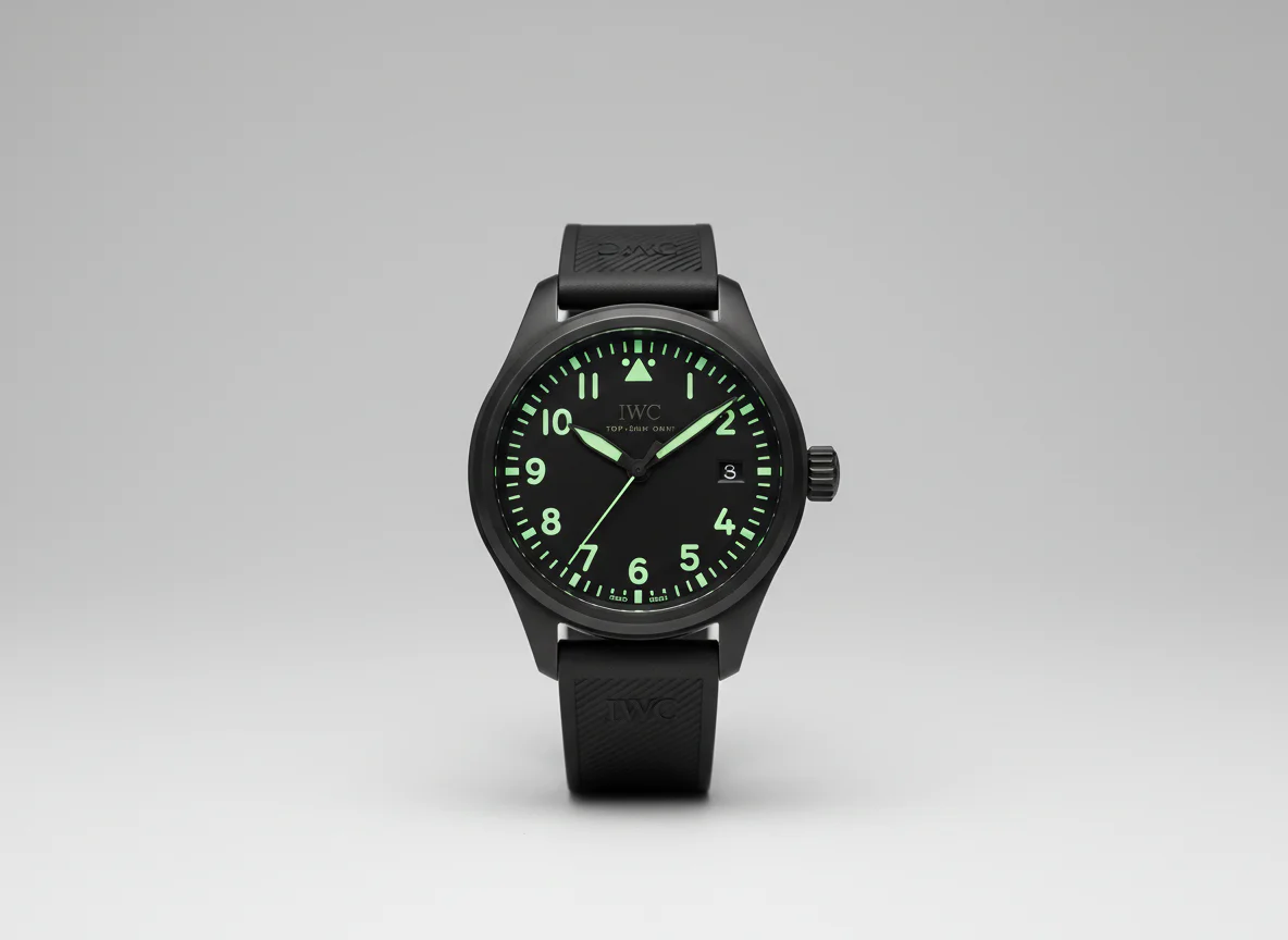 IWC Pilot's Watch Top Gun in 41mm matte black ceramic with stealth dial and luminous Flieger markers