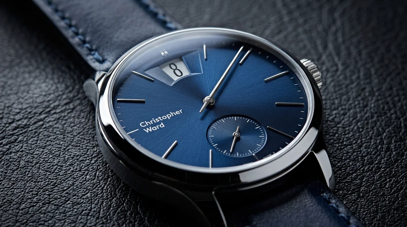 Macro shot of a jumping hour watch dial showing the hour numeral displayed in a window aperture