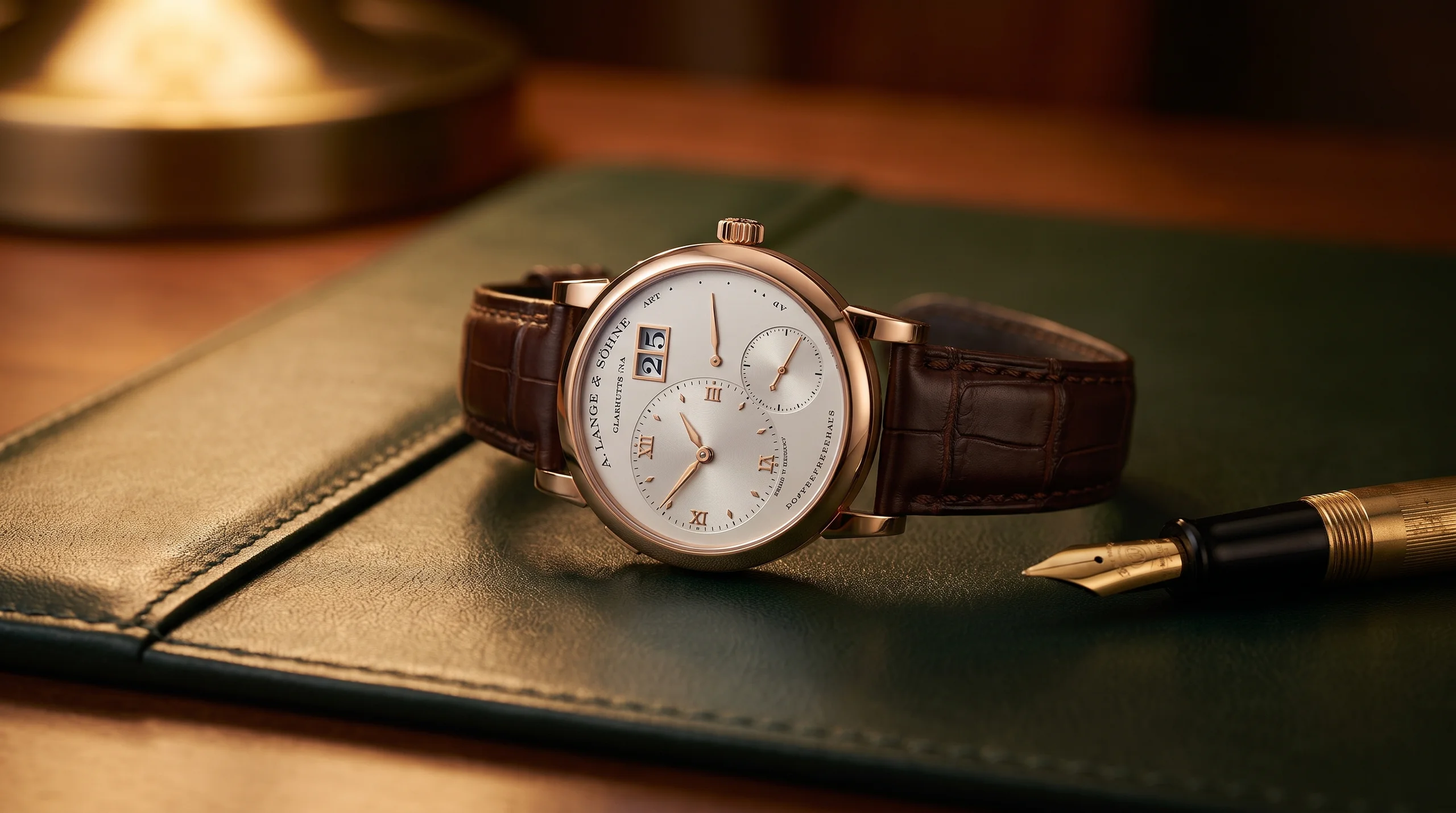 A. Lange and Sohne Lange 1 in pink gold with the outsize date and off-center dial, the independent benchmark dress watch