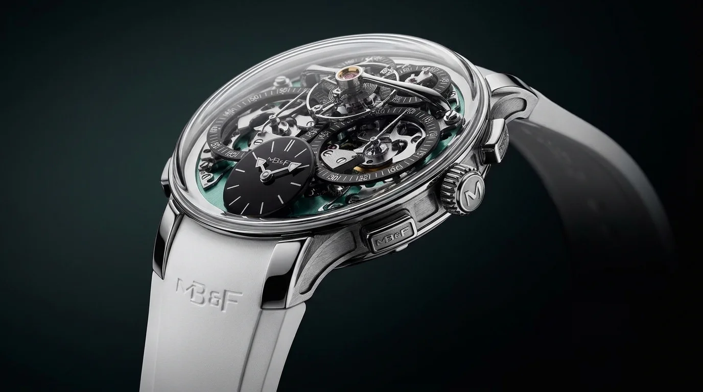 Case side profile of the MB&F Legacy Machine Sequential EVO showing the domed sapphire crystal