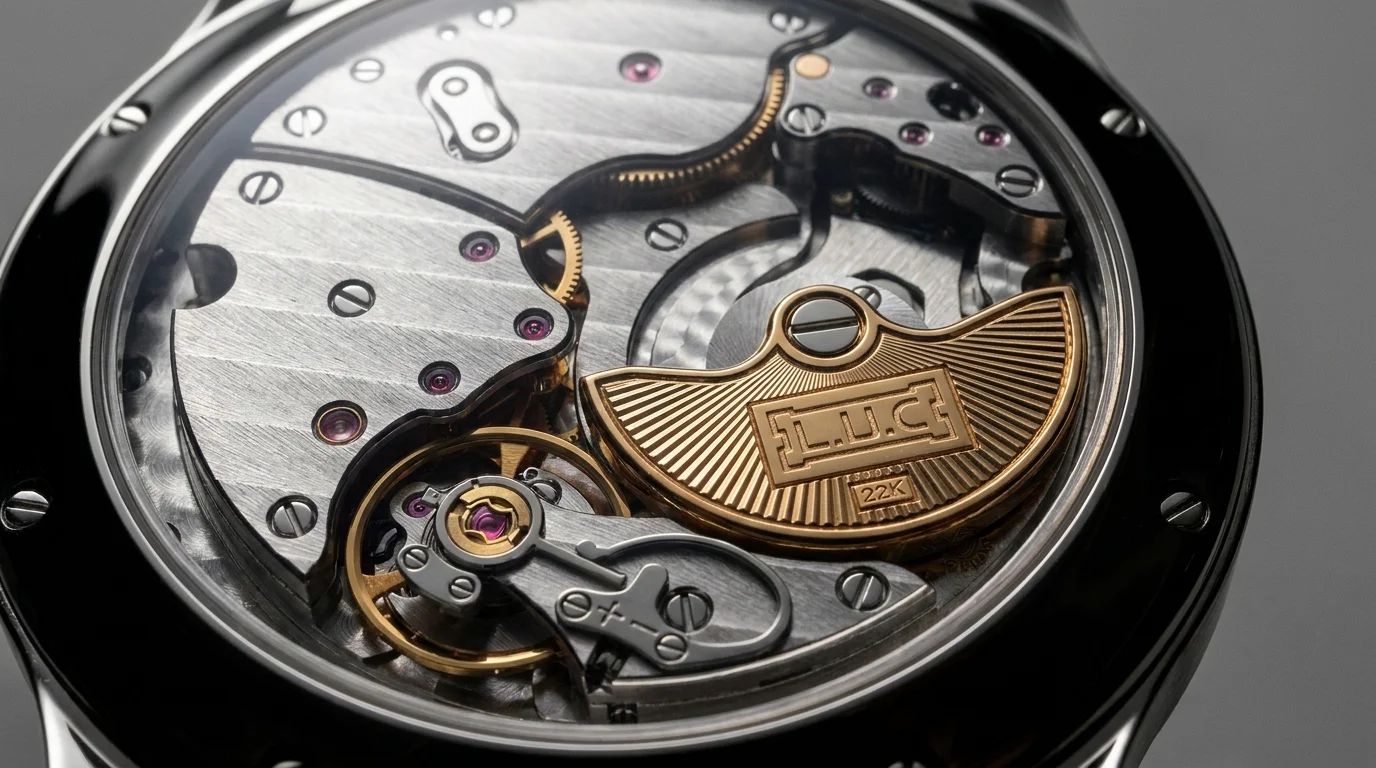 Chopard L.U.C micro-rotor automatic movement with hand-finished Geneva stripes and a small 22 karat gold rotor.