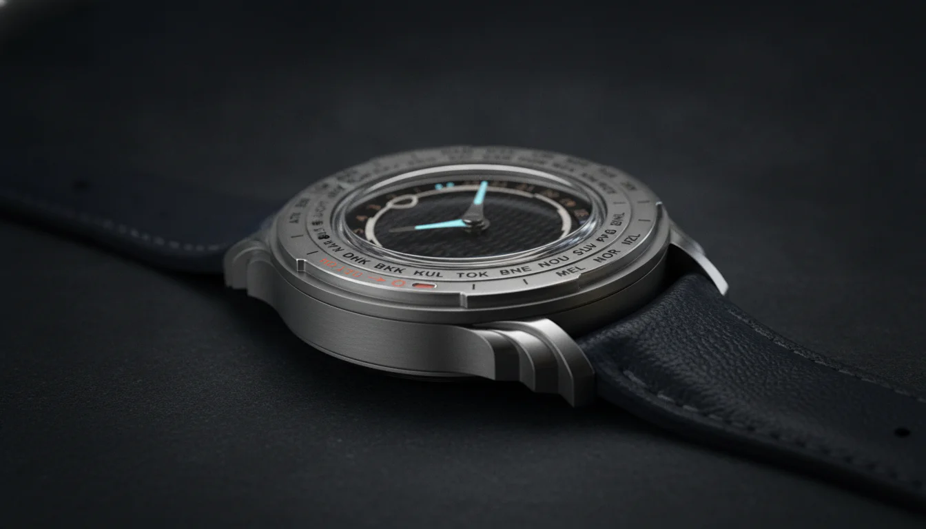 MING 57.05 Comet case profile showing steel construction and worldtimer bezel