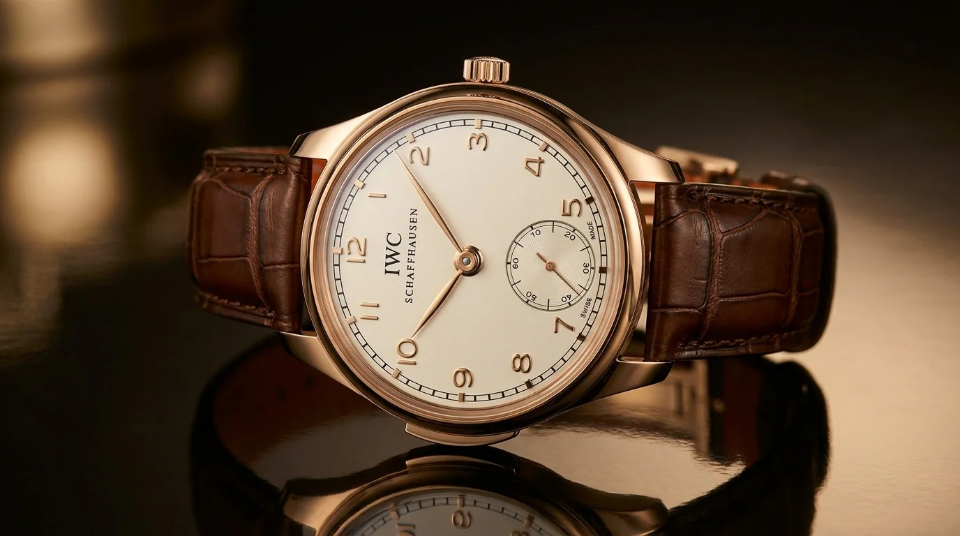 A minute repeater dress watch in rose gold with a cream dial and small seconds subdial.