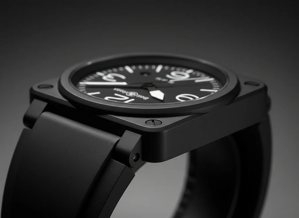 Side profile macro of a Bell and Ross BR-03 case showing the thick, seamless one-piece monobloc case wall