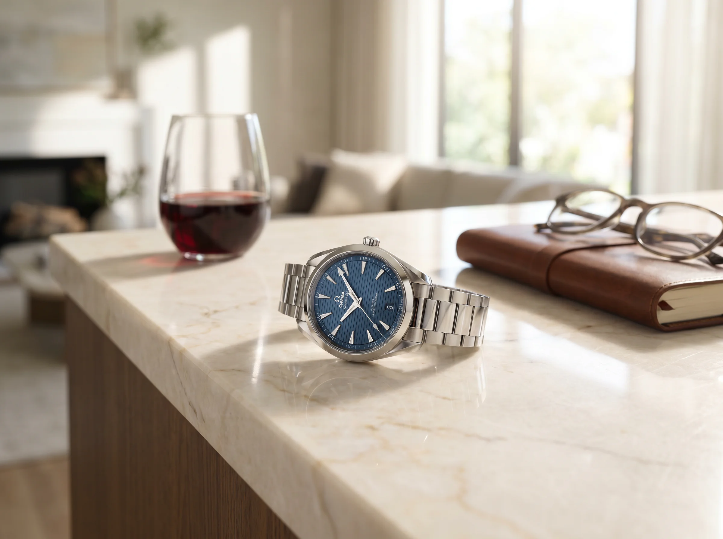 Omega Seamaster Aqua Terra 150M with blue teak pattern dial