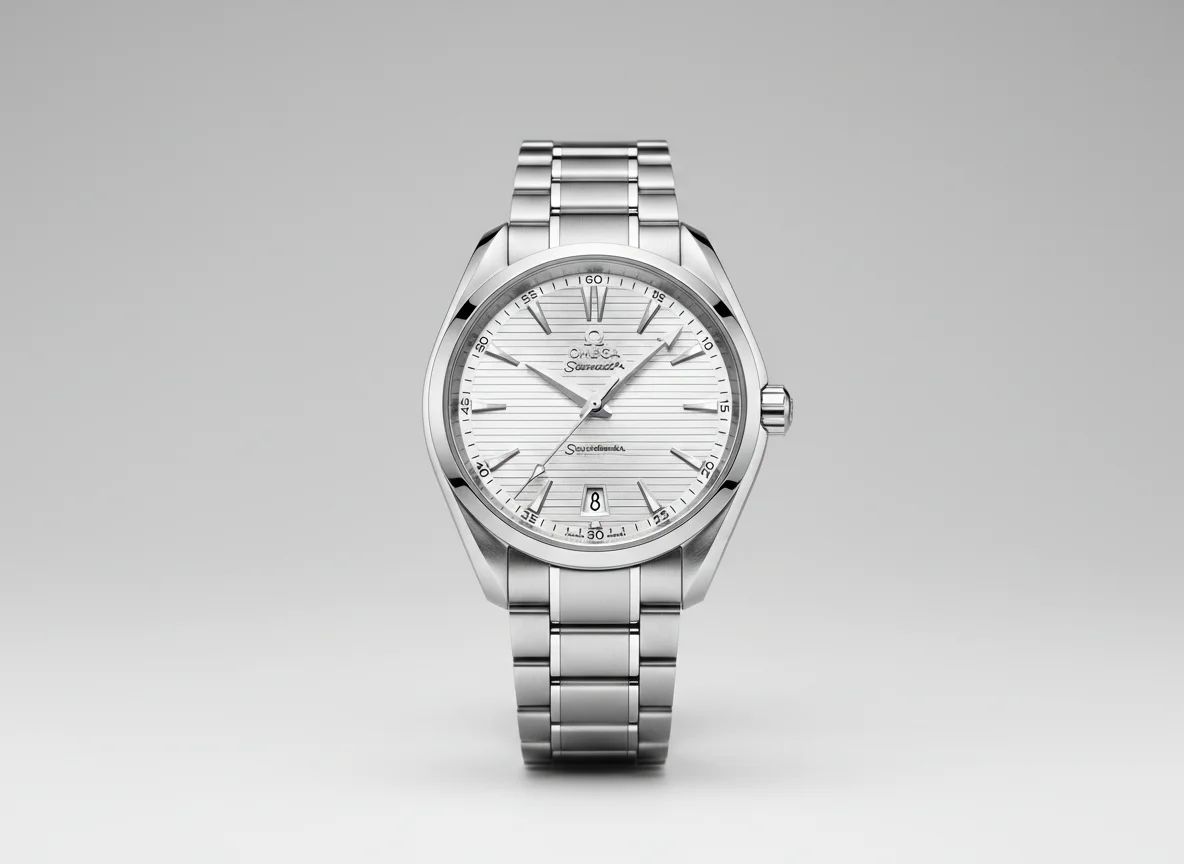 Omega Seamaster Aqua Terra 38mm in stainless steel with silver sunburst teak pattern dial and three-link bracelet