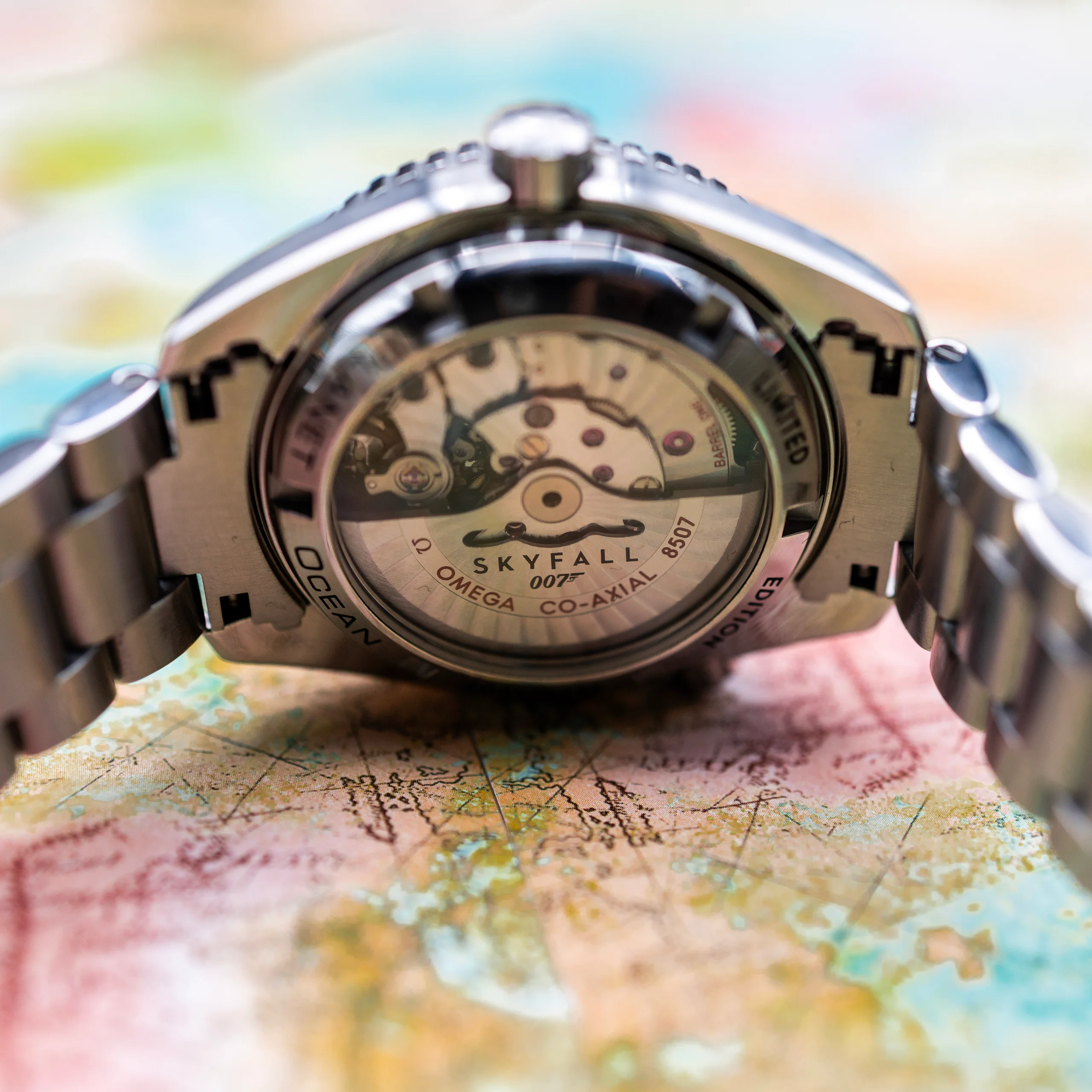 Omega Planet Ocean 600M Skyfall Limited Edition caseback, engraved Skyfall 007 and numbered out of 5,007