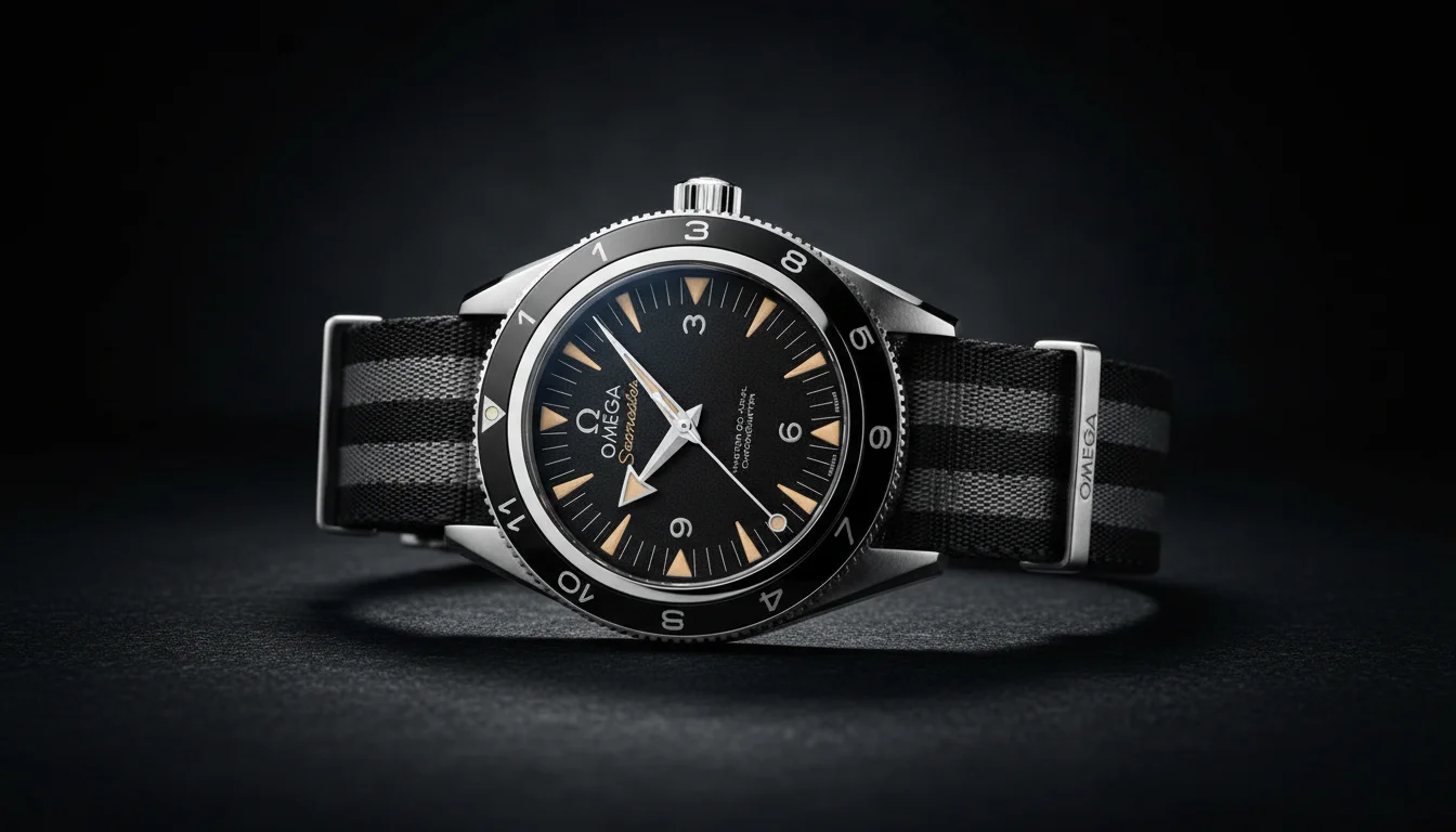 Omega Seamaster 300 Spectre Limited Edition on a striped NATO strap