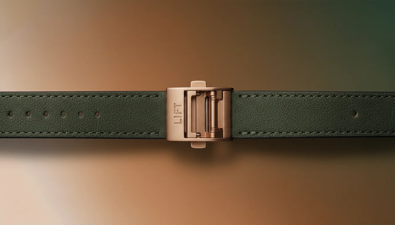 Detail of the Oris ProPilot Bronze bronze LIFT clasp on a dark green suede strap