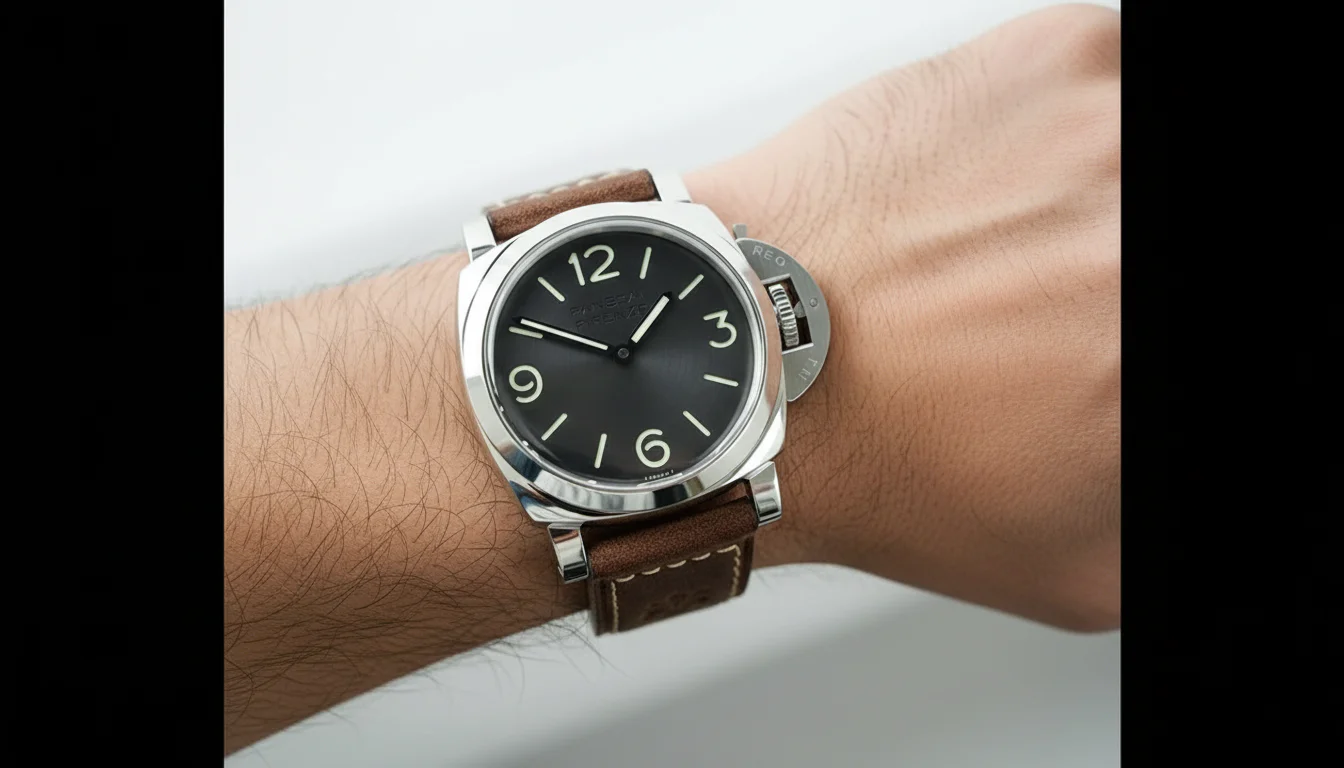 Panerai Luminor Firenze 8 Giorni PAM01794 steel on wrist with dark brown Tuscan calfskin strap