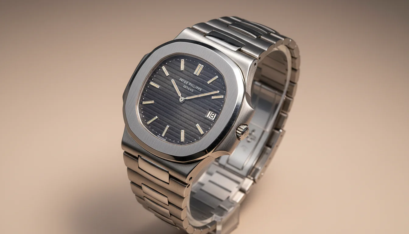 A vintage 1970s Patek Philippe Nautilus reference 3700 with steel case and blue embossed dial.