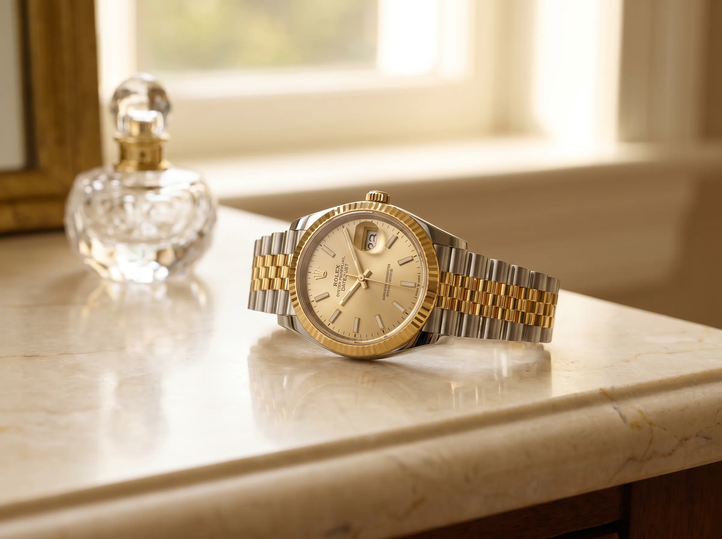 Rolex Datejust 36 reference 126233 two-tone Yellow Rolesor with champagne dial and yellow gold fluted bezel