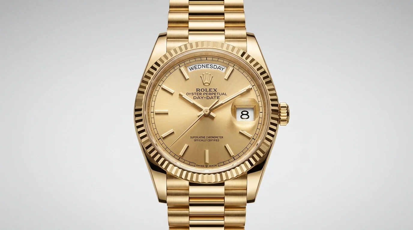 Rolex Day-Date 128238 in 18k yellow gold with a champagne dial and President bracelet.