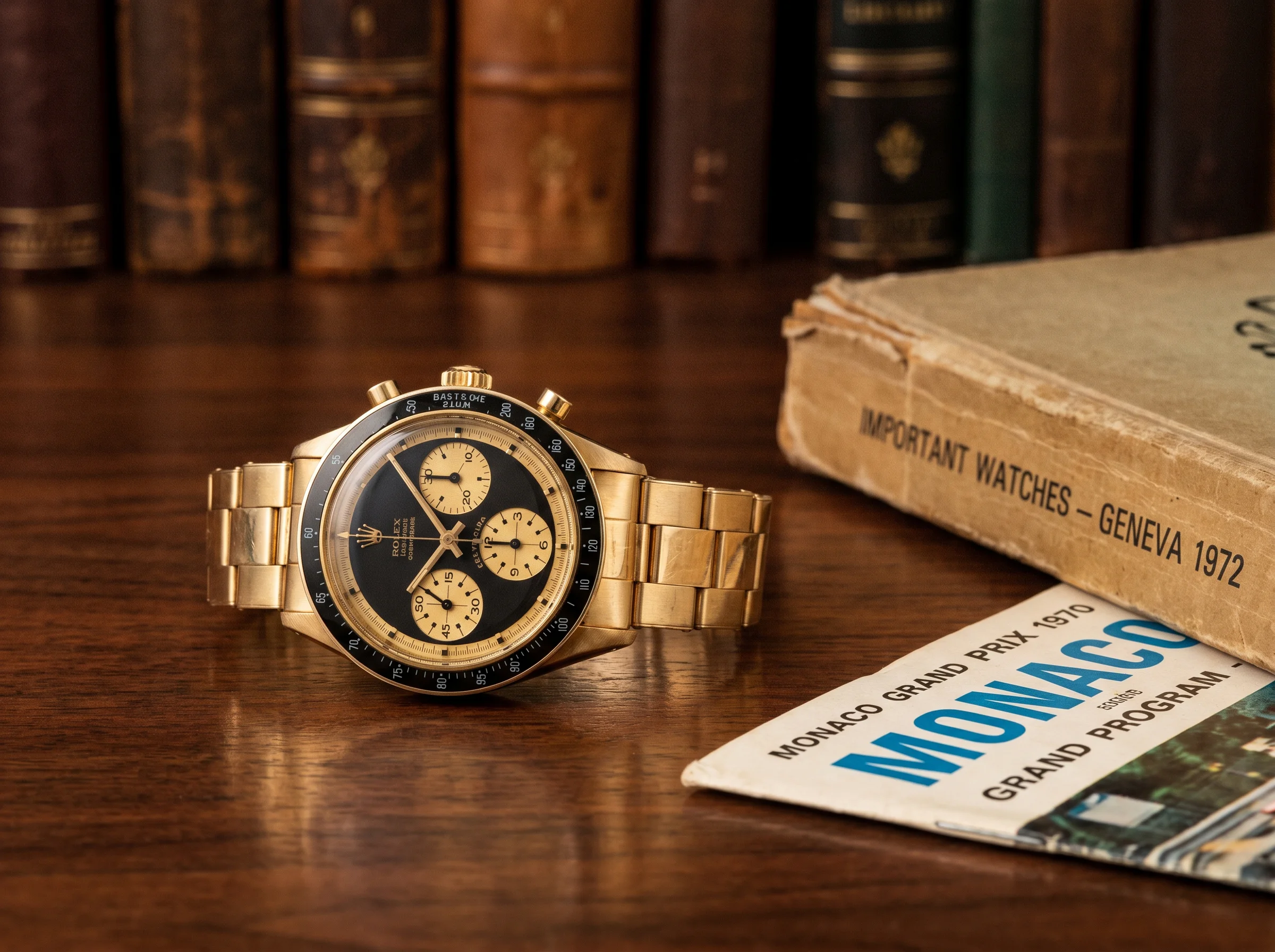 Vintage 1969 Rolex Cosmograph Daytona reference 6241 in 14k yellow gold with the Paul Newman John Player Special dial