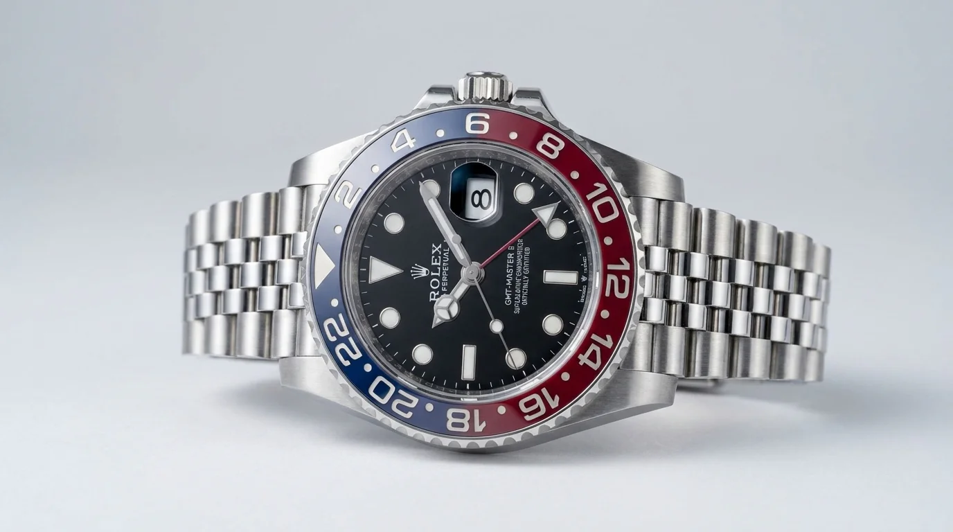 Rolex GMT-Master II 126710BLRO with the red and blue Pepsi ceramic bezel on a Jubilee bracelet.