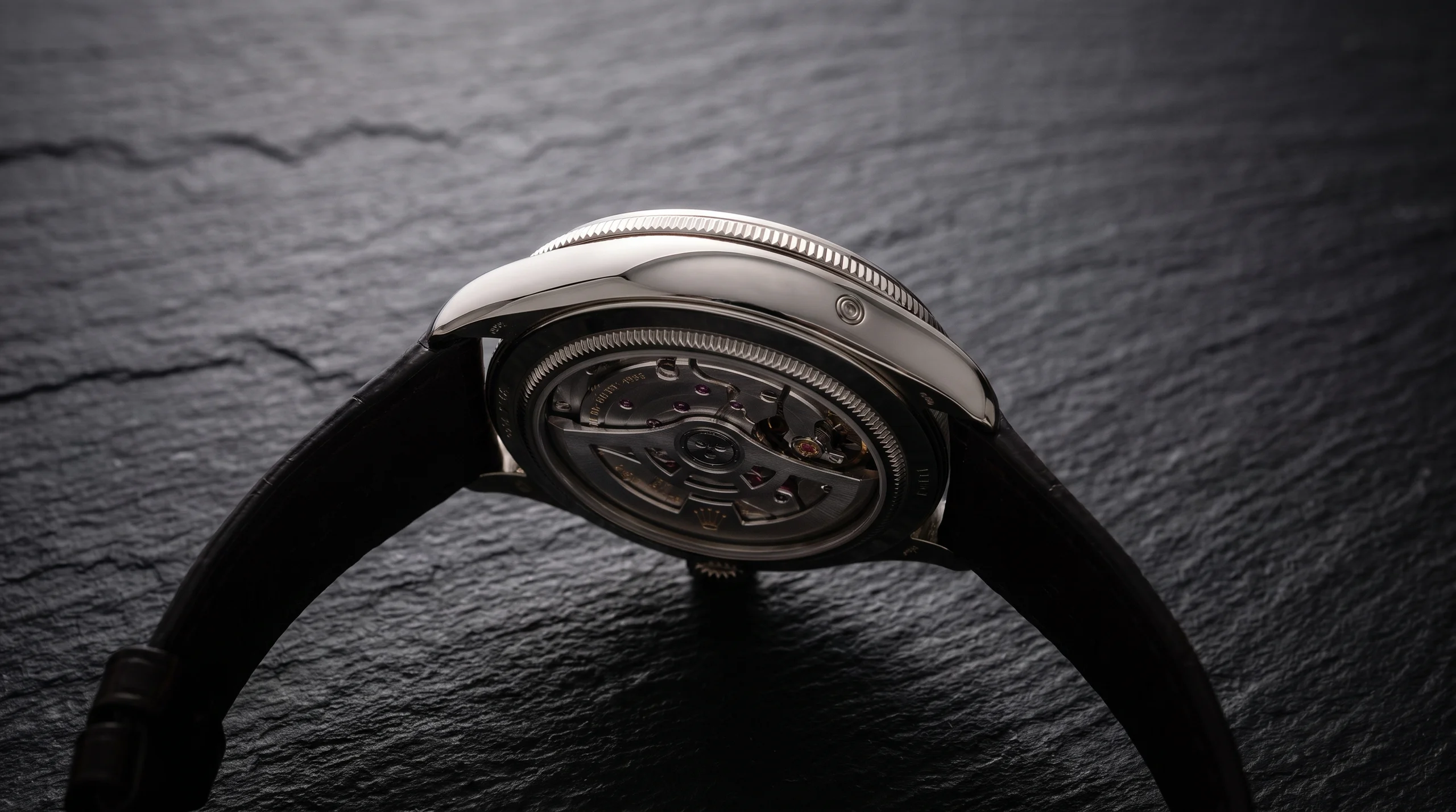 Side profile of the Rolex Perpetual Padellone showing the screw-down sapphire caseback