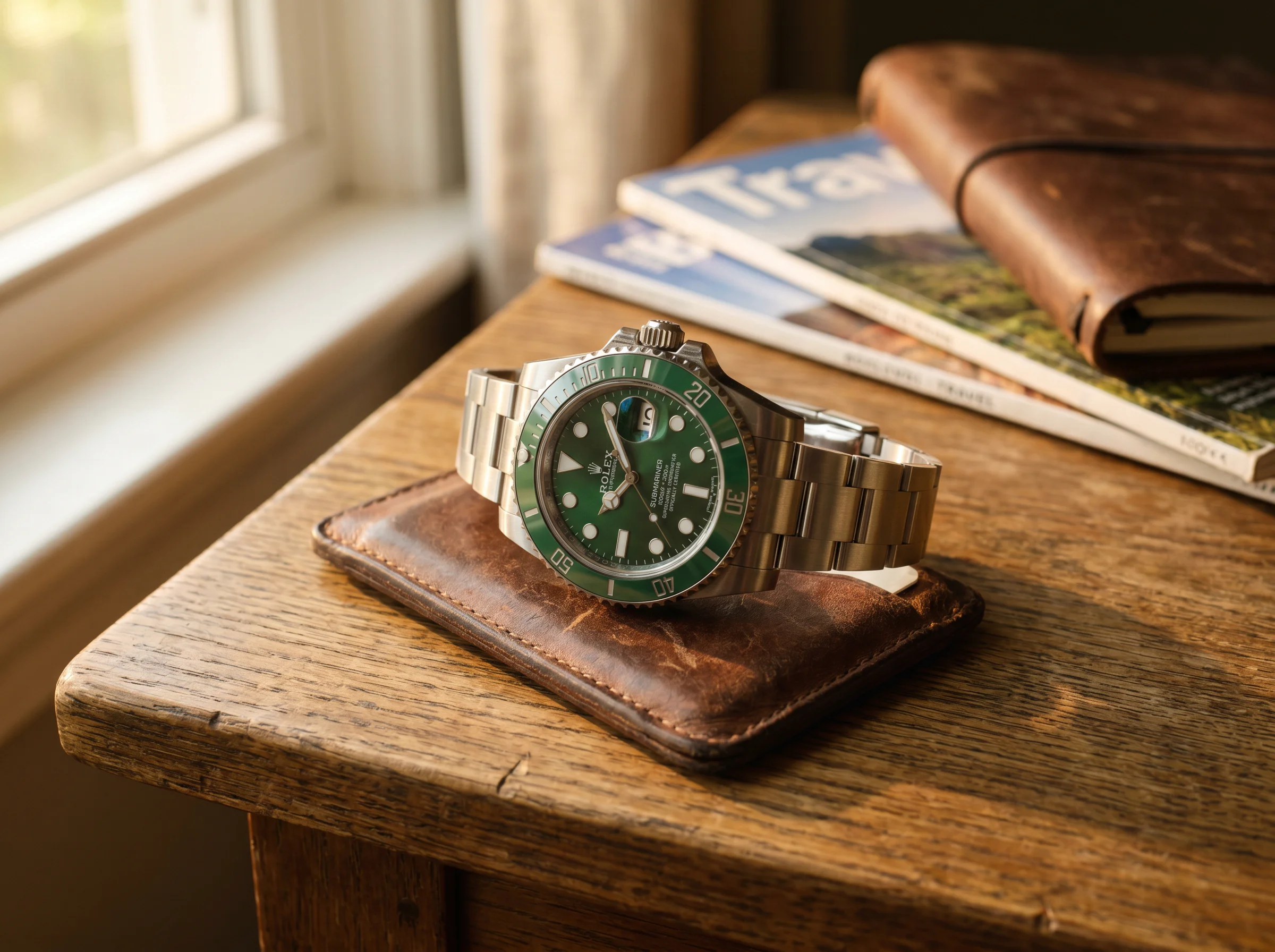 Discontinued Rolex Submariner Date 116610LV Hulk 40mm stainless steel with green ceramic bezel and green sunburst dial