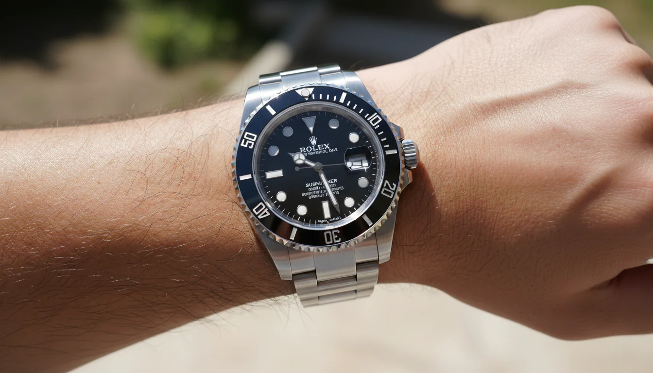 First person point of view wrist shot wearing a Rolex Submariner