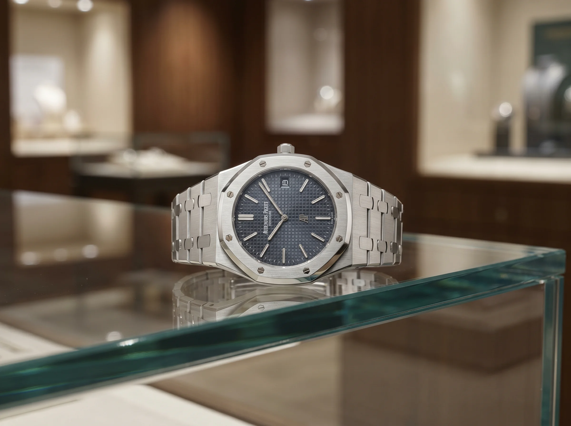 Audemars Piguet Royal Oak Jumbo Extra-Thin reference 16202ST in stainless steel with smoked grey-blue dial