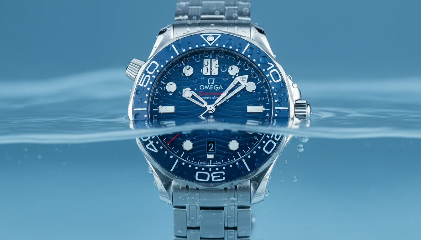 A sealed dive watch with water beading, the payoff of a screw-down crown