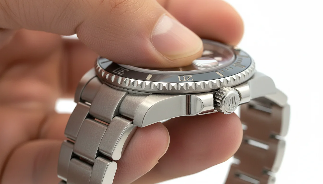 Screw-down crown explained, a fluted crown threaded and tightened against the case tube