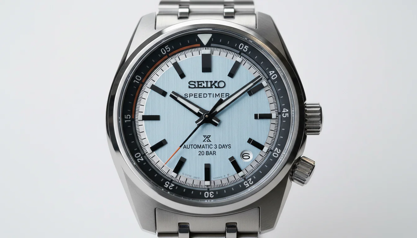 Seiko Prospex Speedtimer HBC003 time and date watch with internal rotating bezel, front view