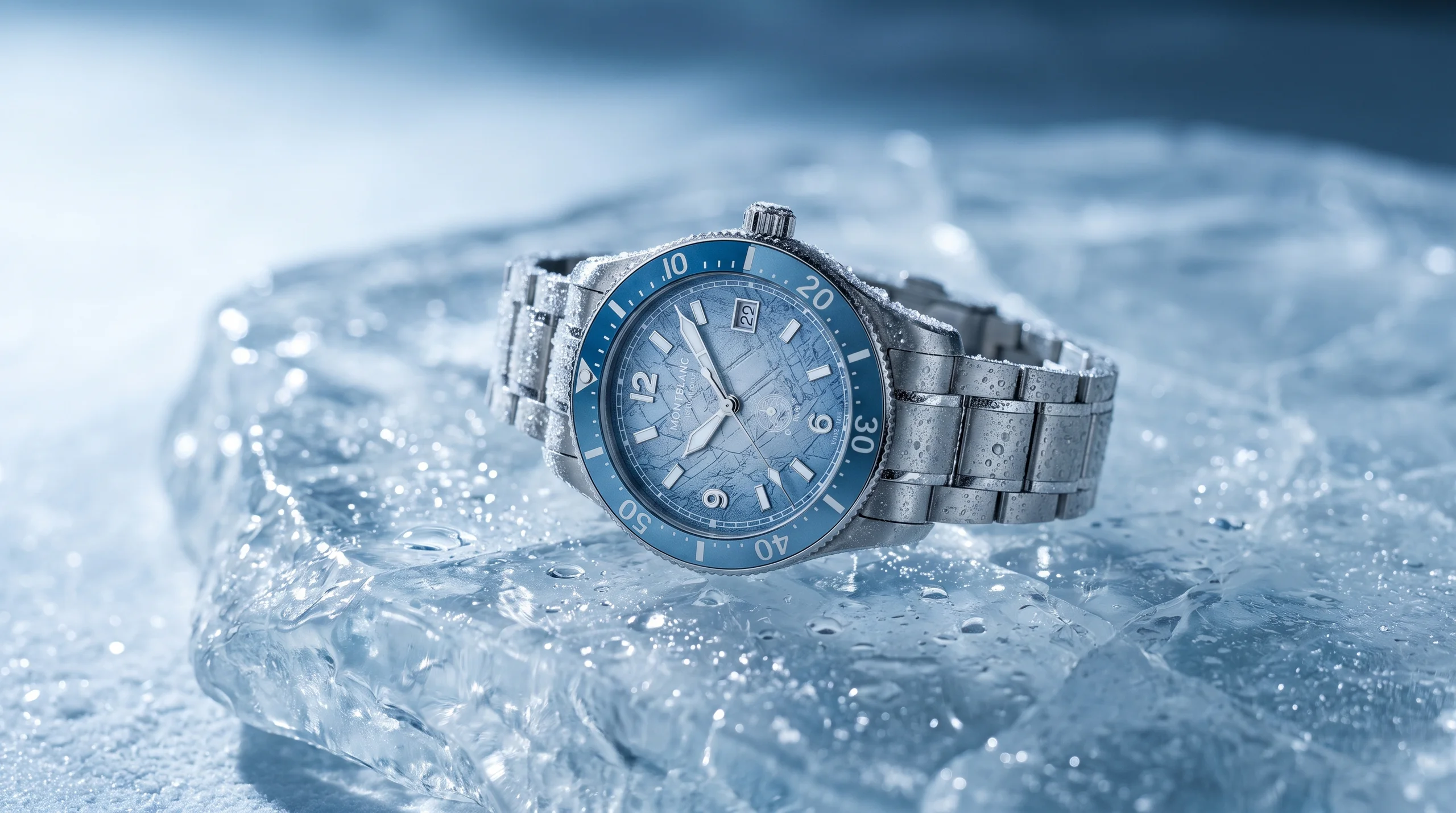 Montblanc Iced Sea 0 Oxygen 38mm with arctic blue glacier dial, a new summer 2026 dive watch