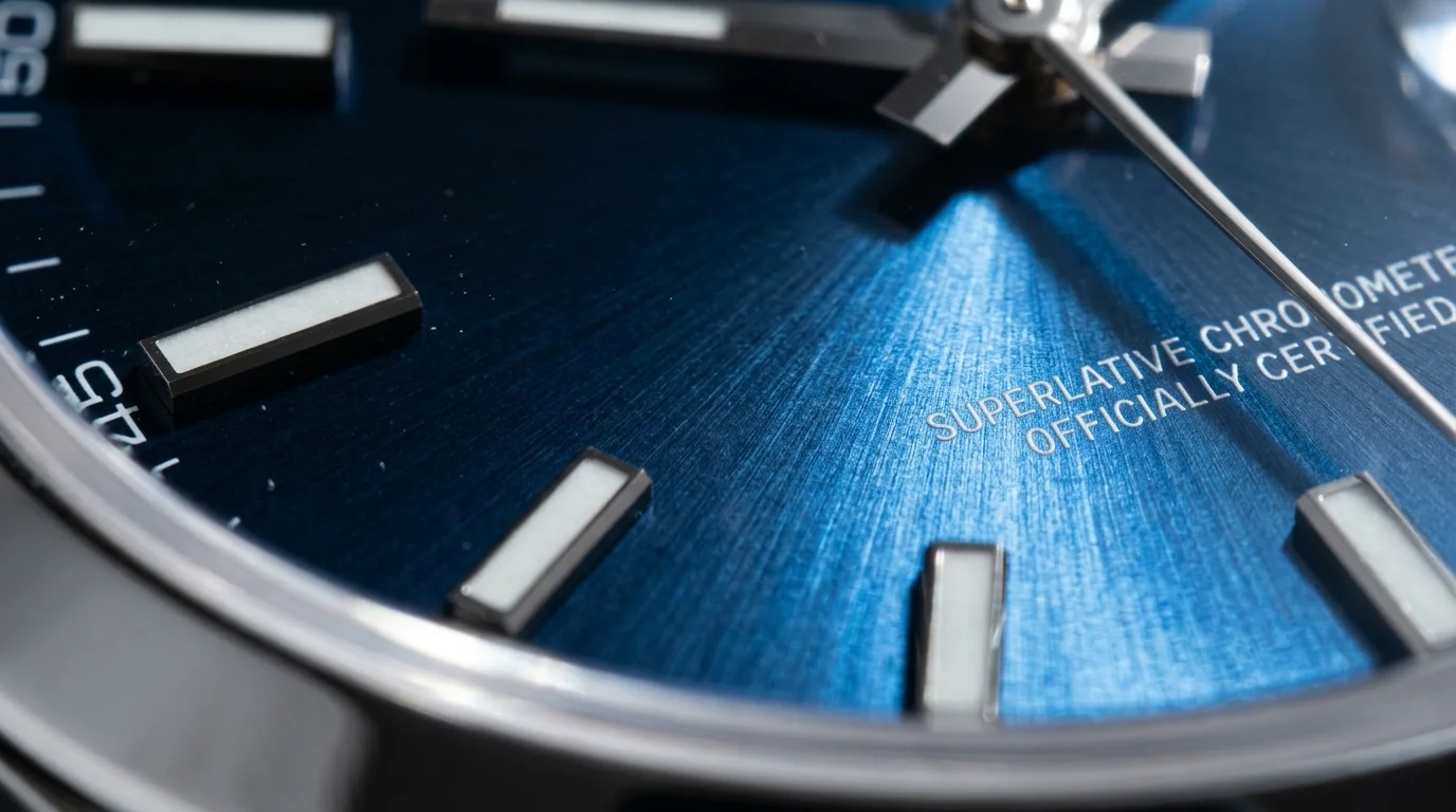 Extreme close up of a Rolex Datejust sunburst dial at a raking angle showing the brush lines shift from dark to bright
