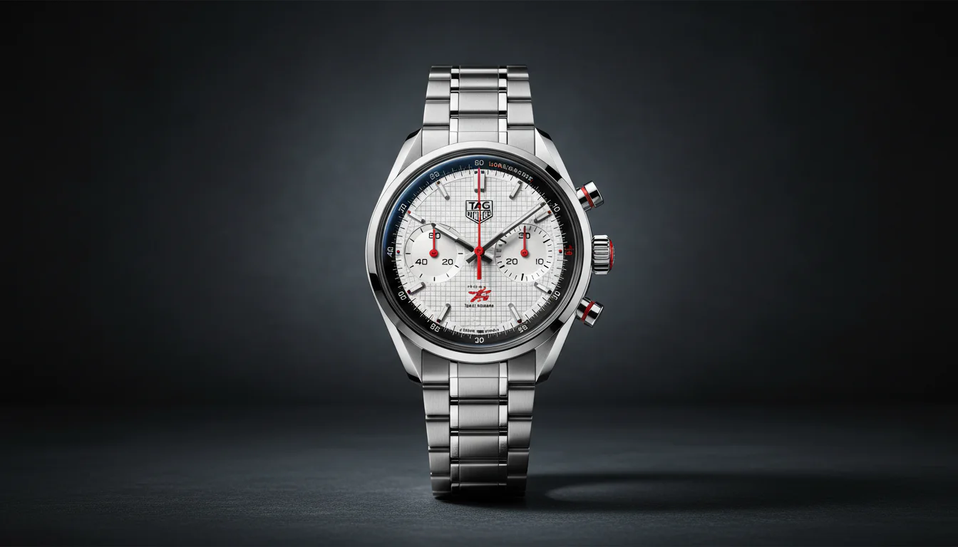 TAG Heuer Carrera Chronograph x Team Ikuzawa CBS221M.EB0435 with white Clou de Paris dial and red chronograph hands