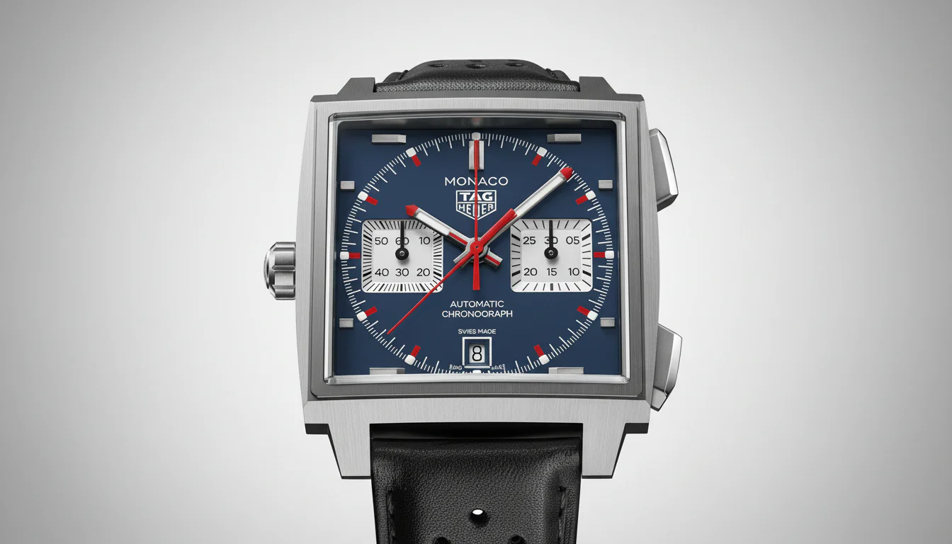 TAG Heuer Monaco square chronograph watch with blue dial and titanium case
