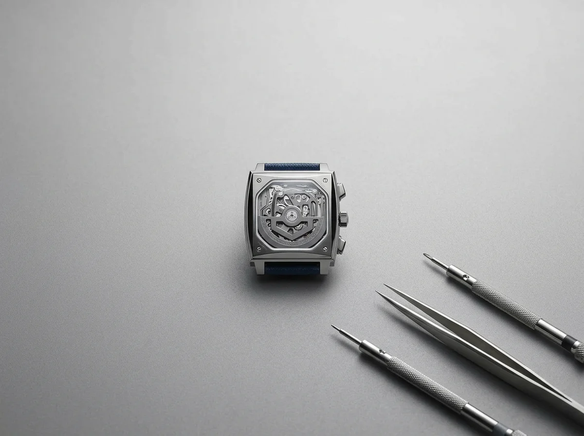 TAG Heuer Monaco Evergraph TH80-00 compliant mechanism movement detail through exhibition caseback