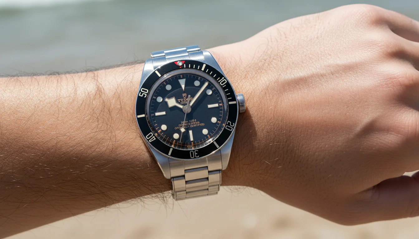 Tudor Black Bay 58 watch on the wrist, close up