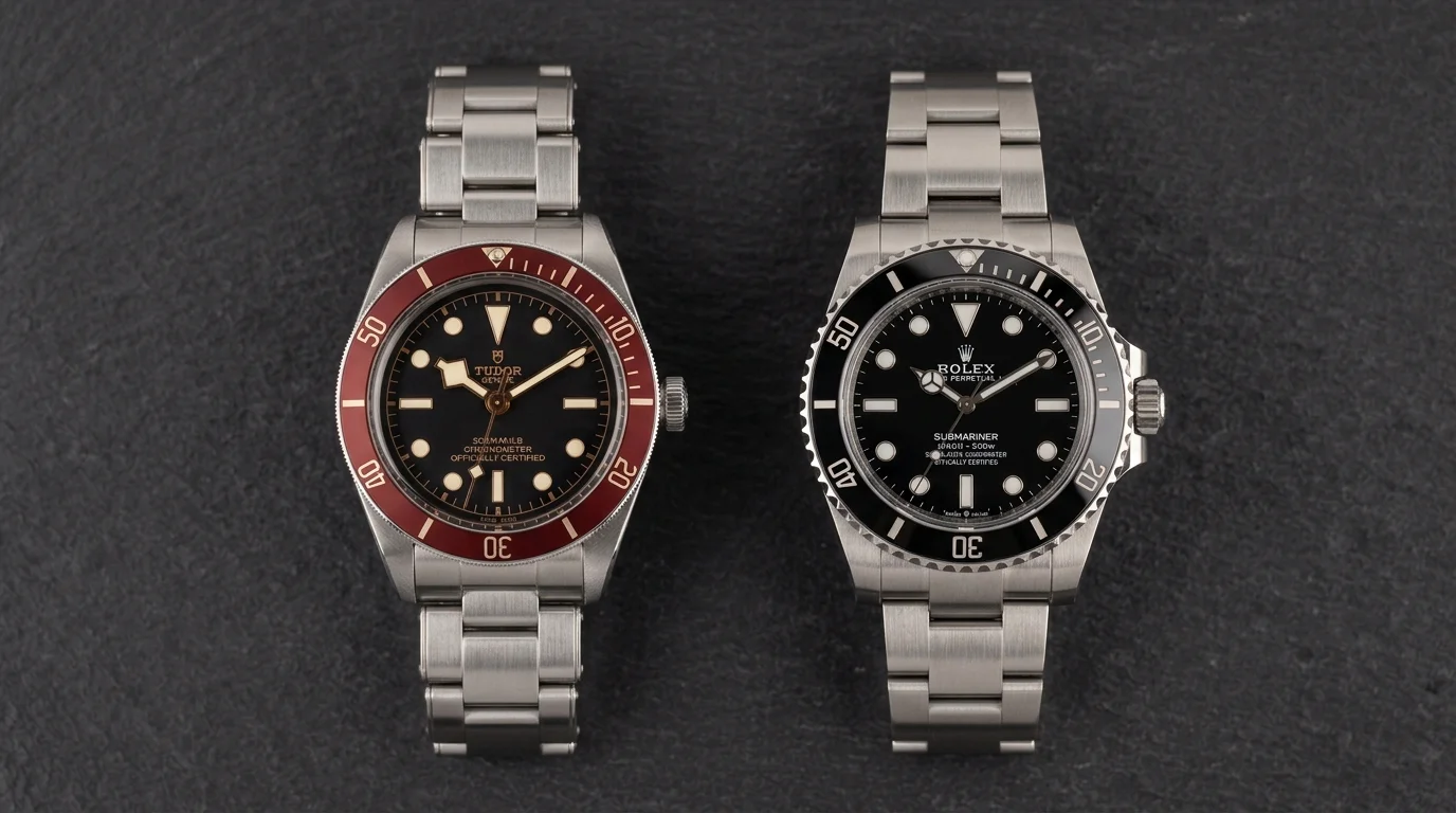 Tudor Black Bay 58 and Rolex Submariner side by side, two sibling brands under the Hans Wilsdorf Foundation