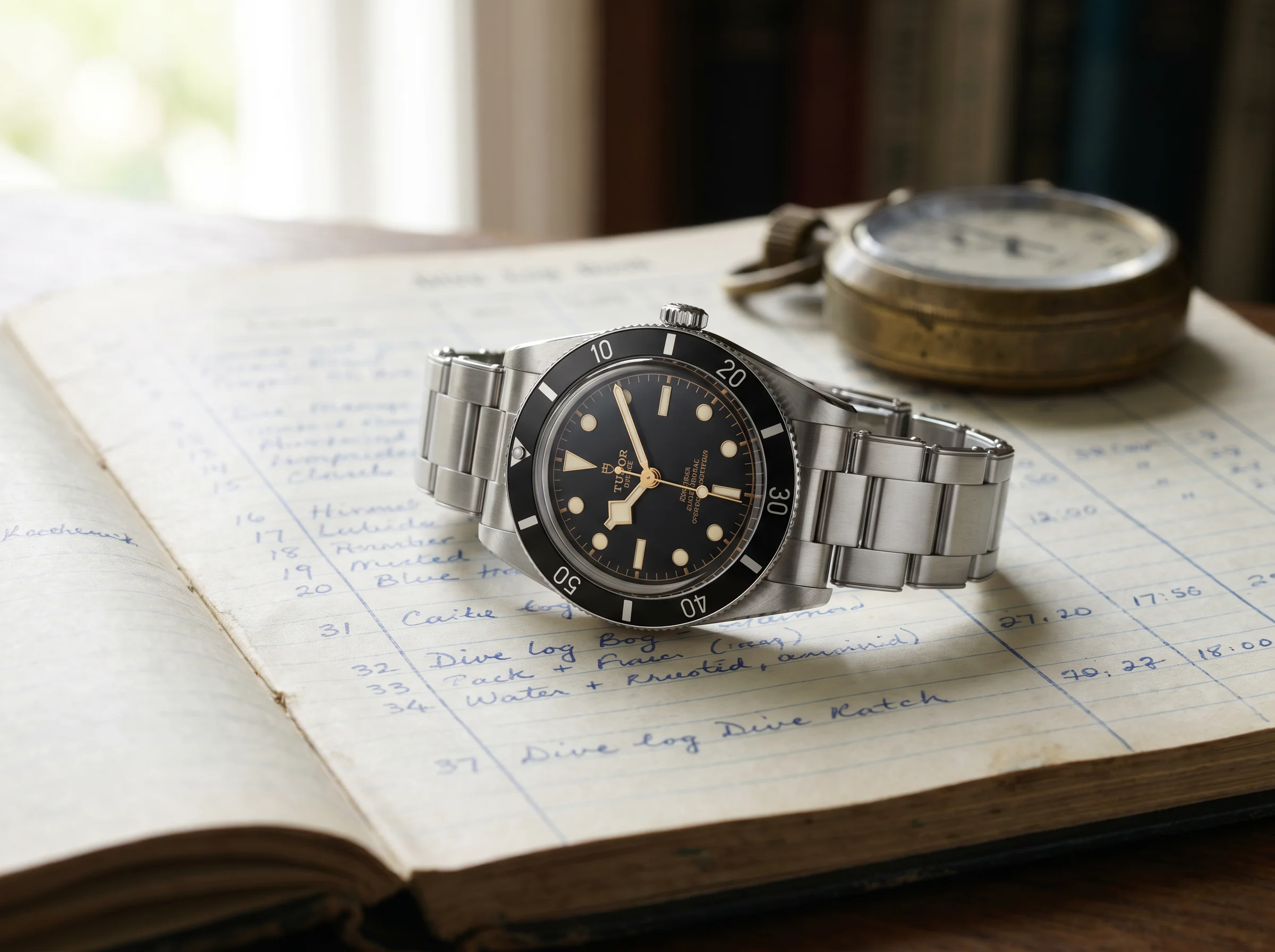 Tudor Black Bay 54 with 37mm vintage-proportioned case, black aluminum bezel, snowflake hands, and matte black dial on stainless steel riveted bracelet