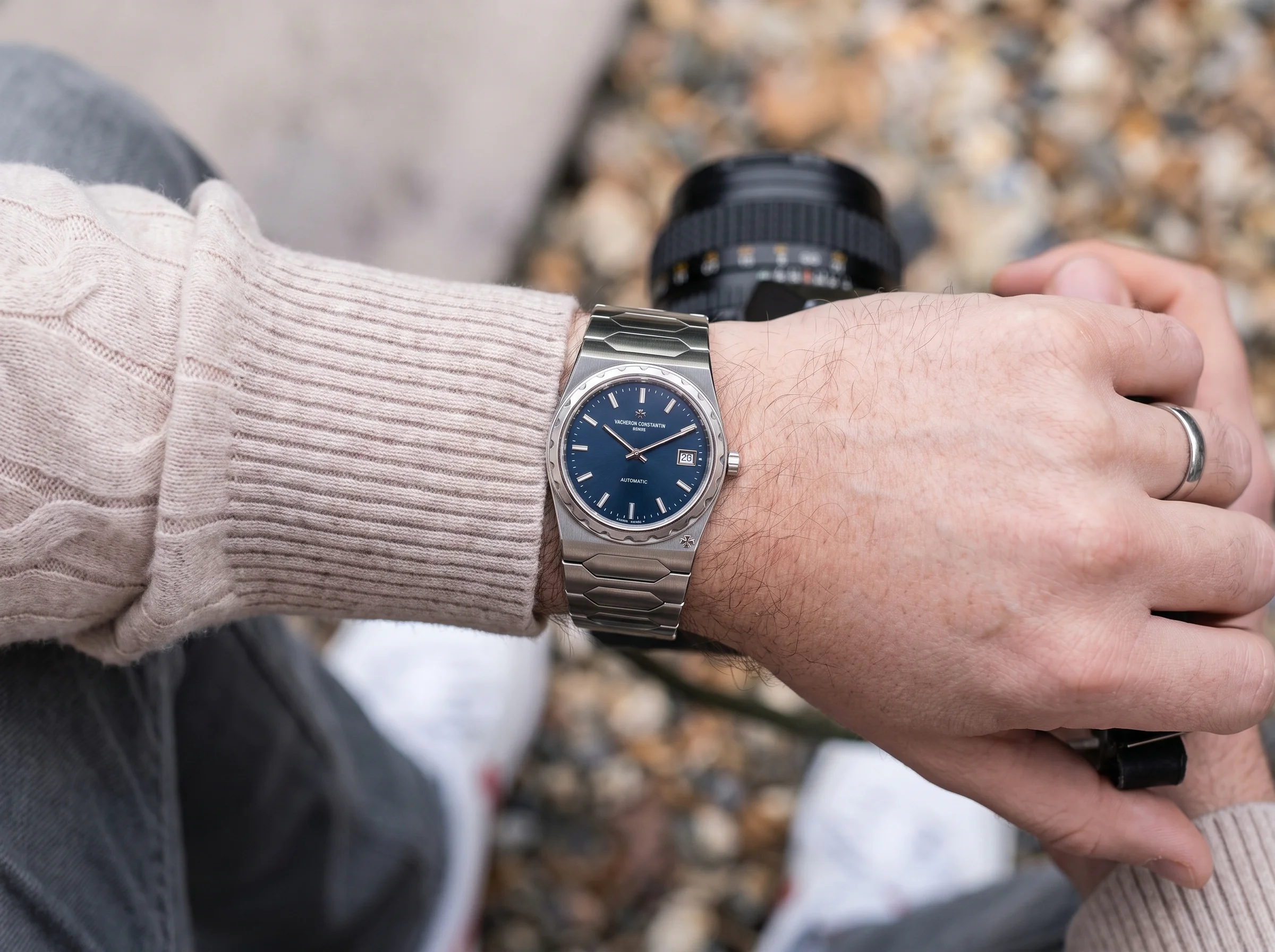 Vacheron Constantin Historiques 222 steel watch worn on the wrist outdoors