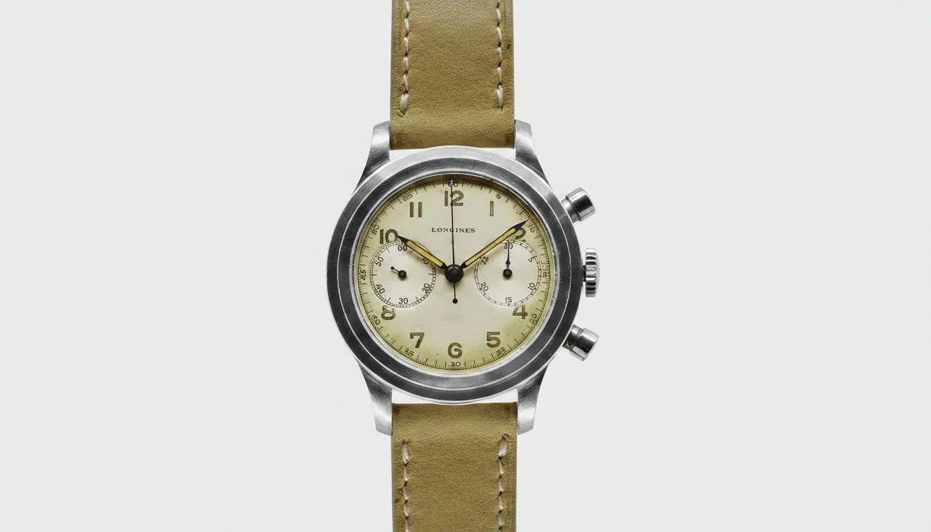 Vintage 1940s Longines flyback chronograph with cream dial and dual case pushers