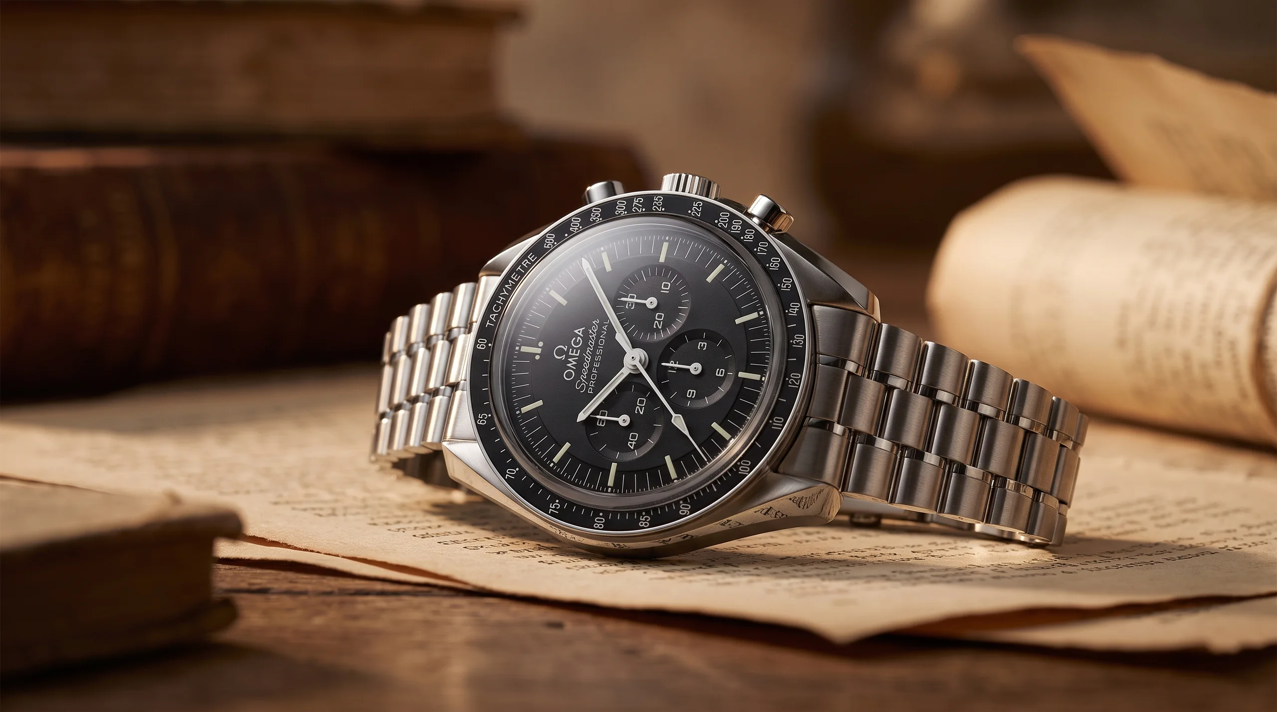 Omega Speedmaster with its domed Hesalite acrylic crystal, the warm shatterproof crystal that scratches but polishes out