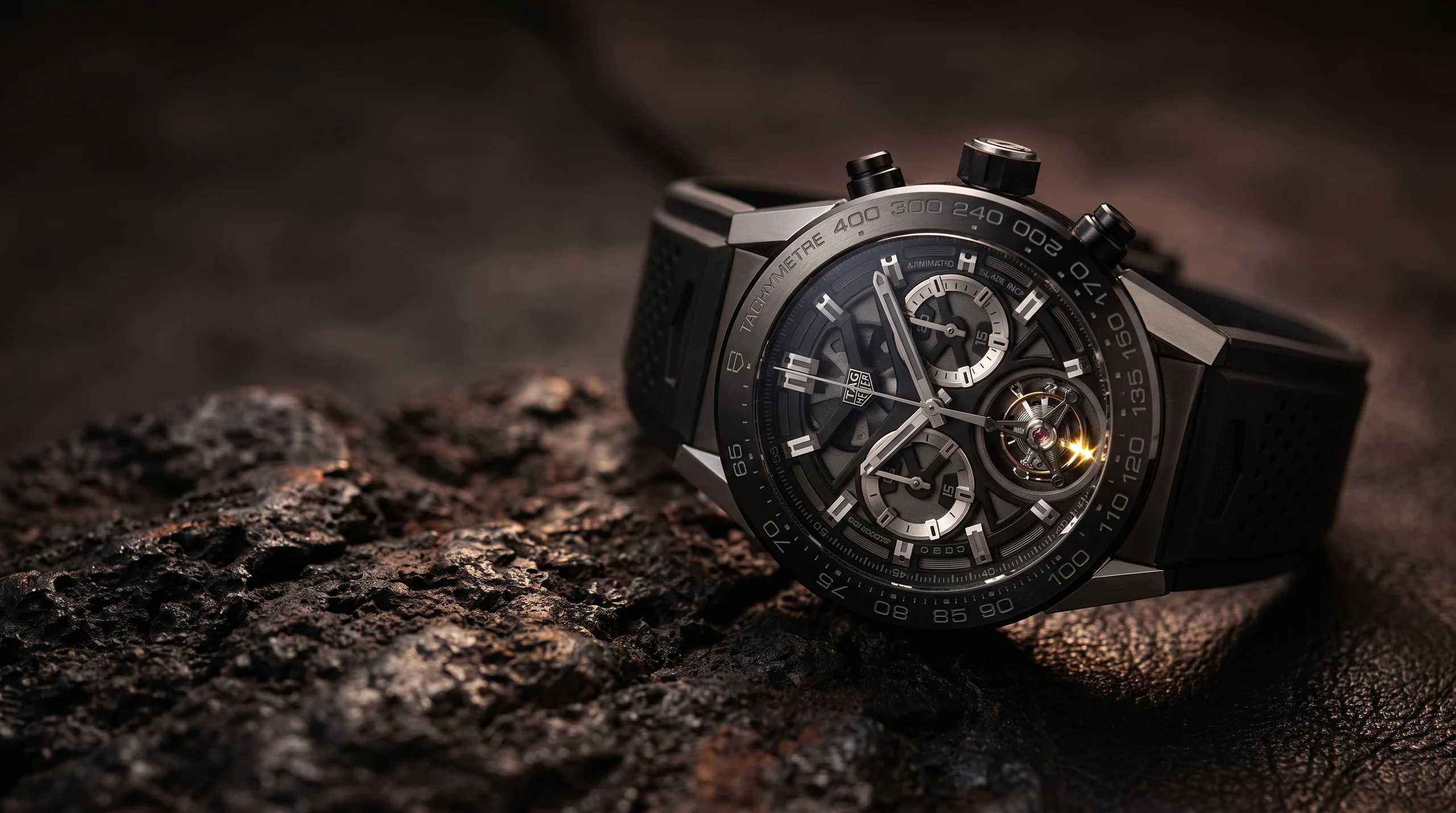 TAG Heuer Carrera Heuer-02T with the tourbillon cage visible at 6 o'clock, an accessible tourbillon watch