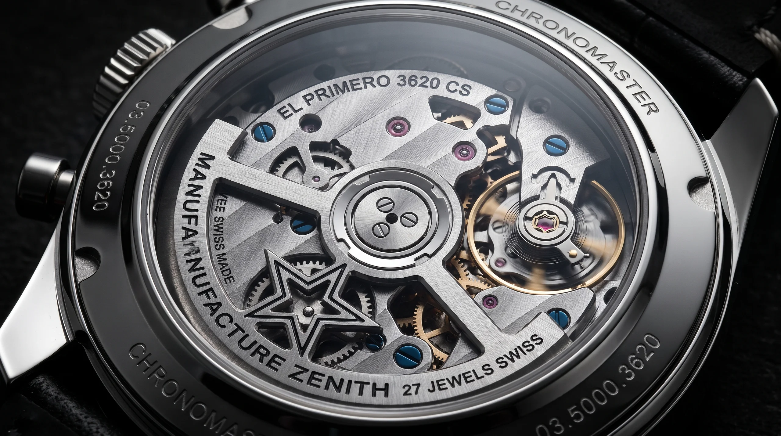 Zenith El Primero 3620 CS automatic movement visible through the sapphire caseback