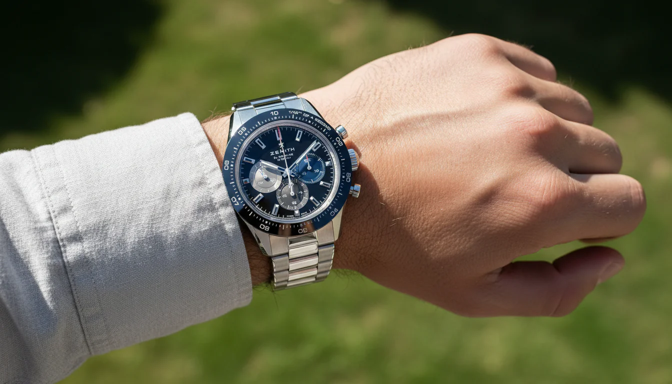 First person point of view wrist shot wearing the Zenith Chronomaster Sport