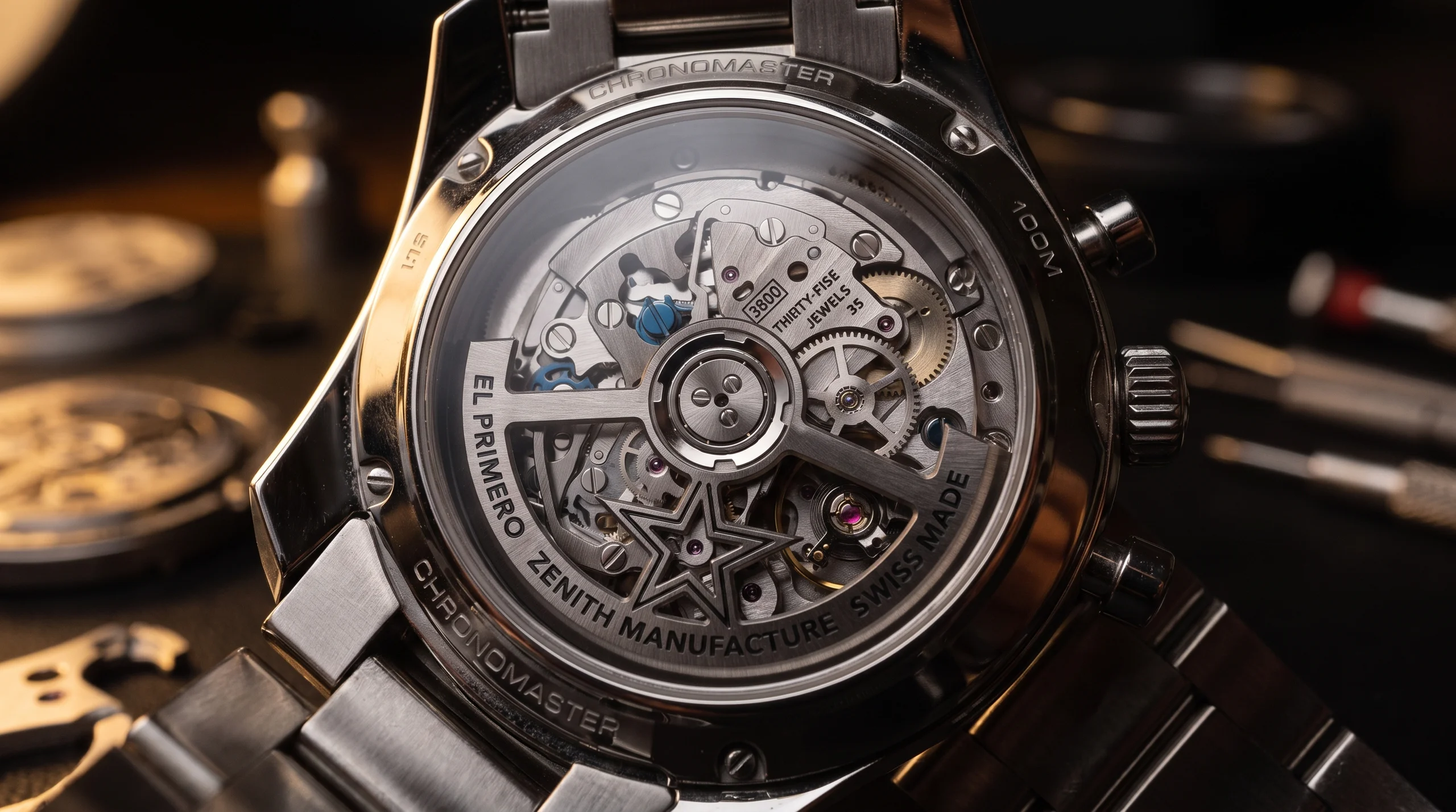 Zenith El Primero 3600 movement with star rotor and blued column wheel