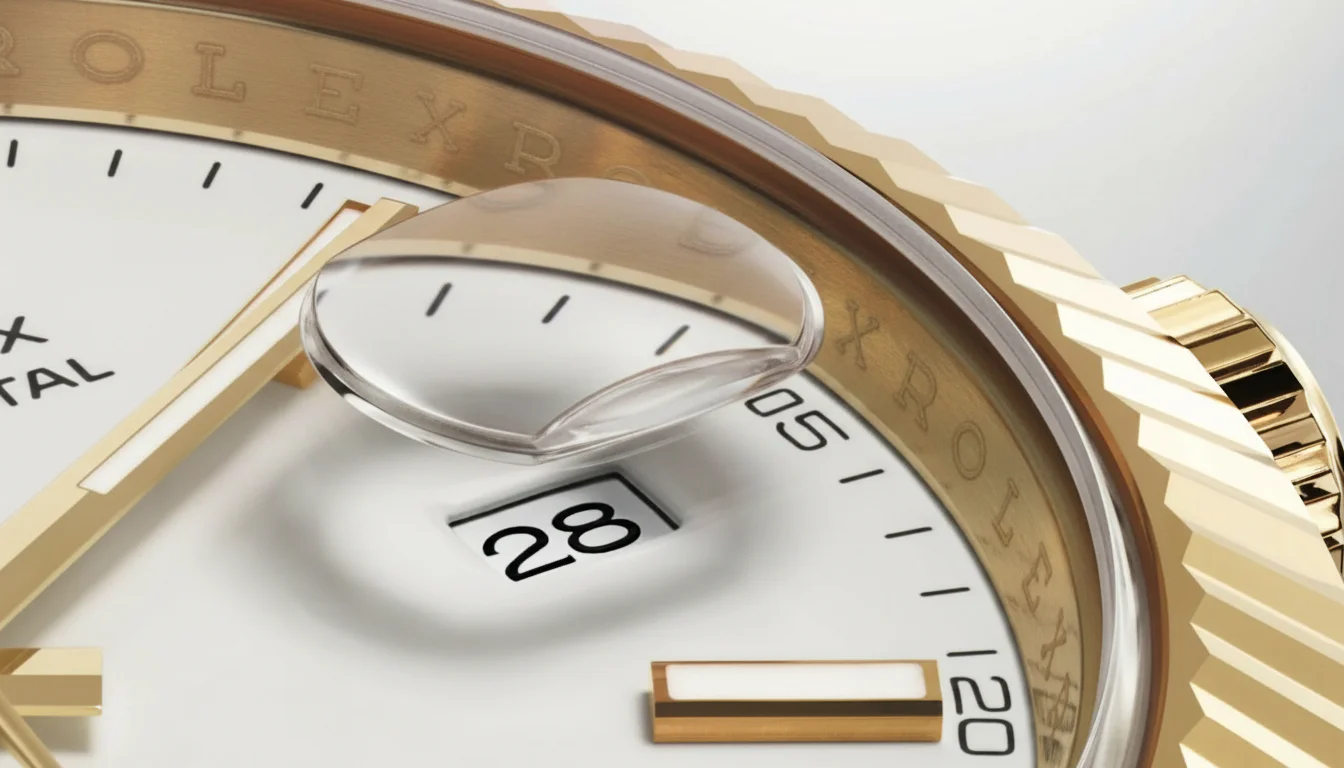 Rolex Cyclops lens magnifying the date about 2.5 times
