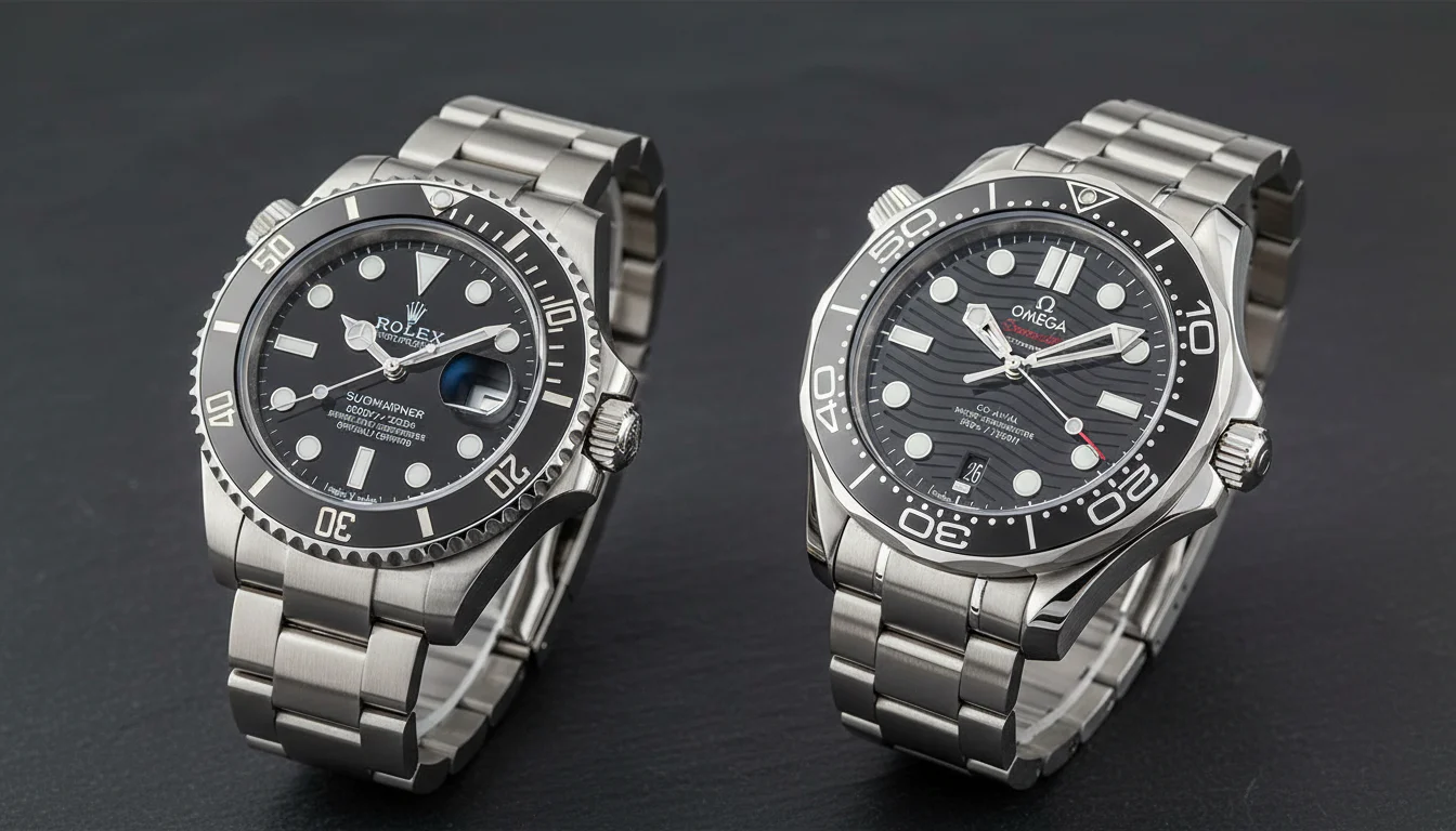 Rolex Submariner and Omega Seamaster Diver 300M side by side, a dive watch comparison